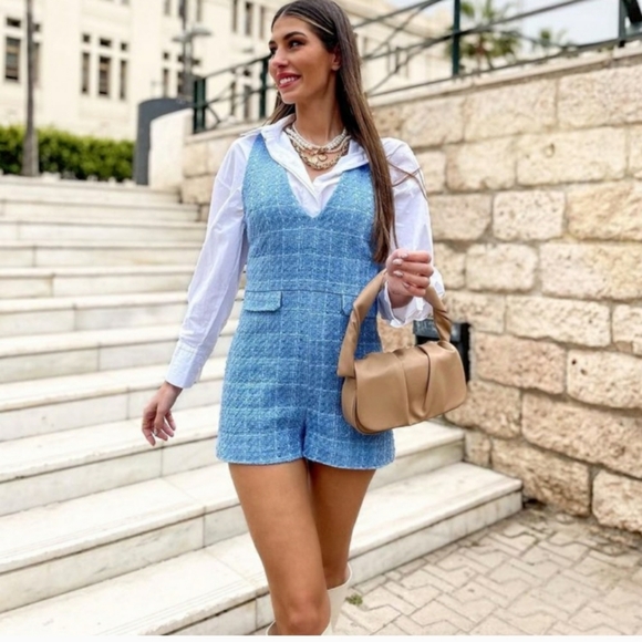 Zara Pants - Zara Stylish Blue Tweed V Neck Romper